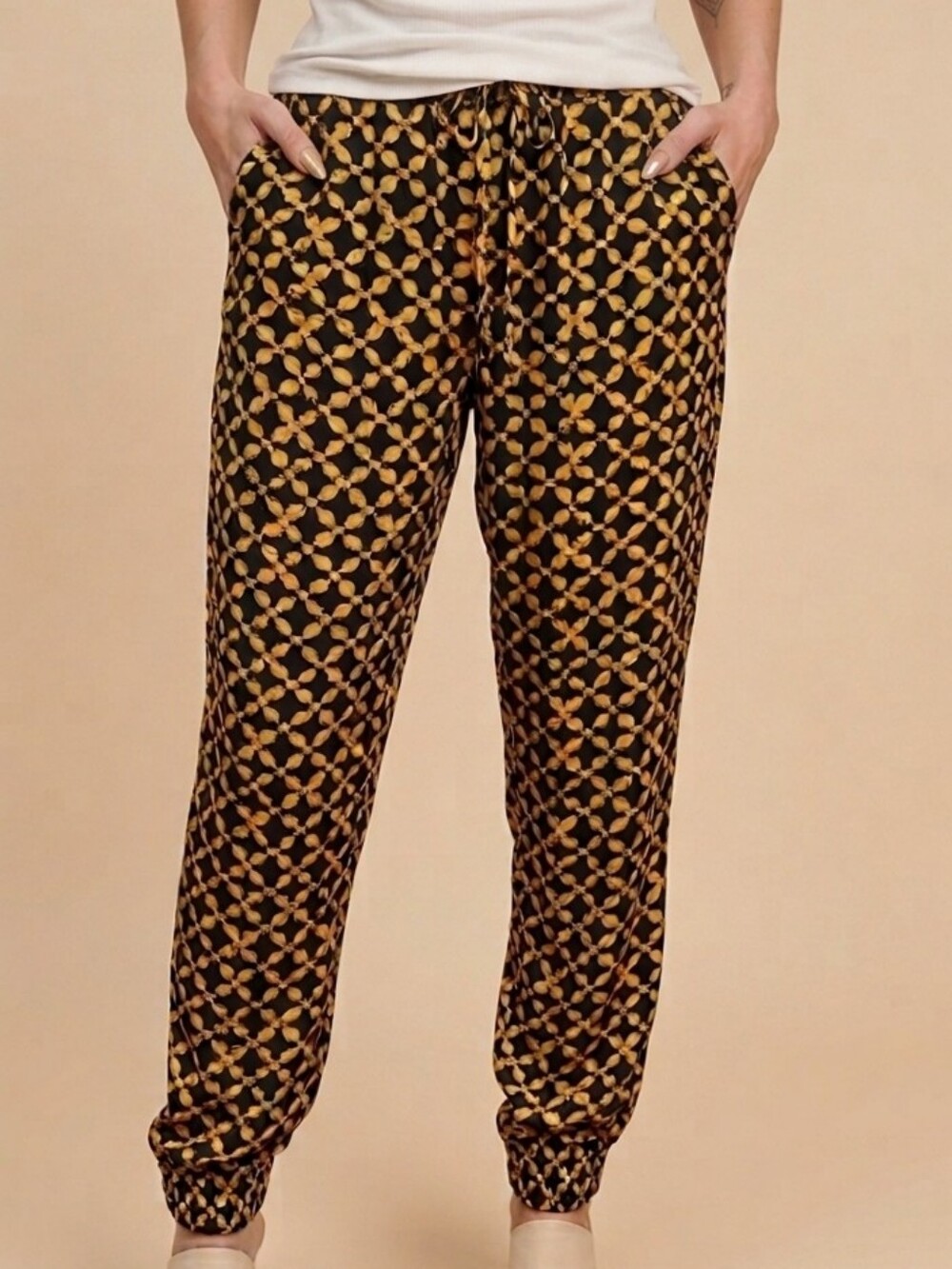 Micheal Kors Geometric Print Satin  jogger pants
